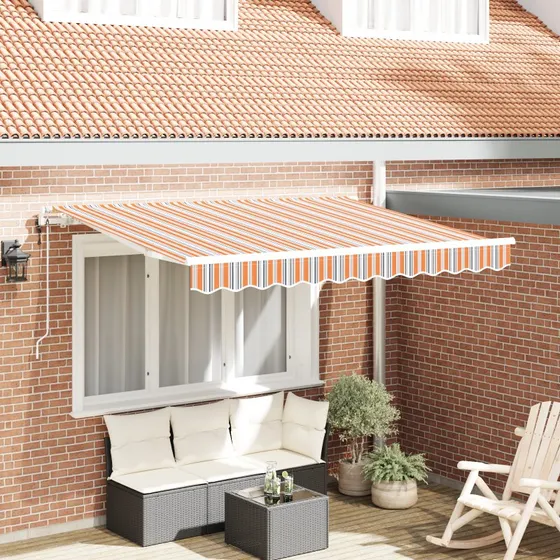 Udtrækkelig Markise 350x200 cm, flerfarvet (orange, grå, blå, hvid)