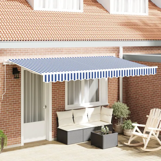 Udtrækkelig Markise Blå og Hvid 400x200 cm – Manuel, Anthracitramme