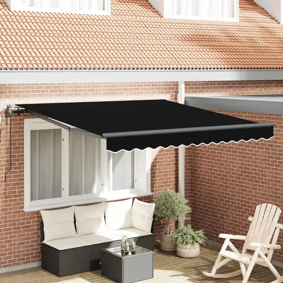 vidaXL Utrækkelig Markise Sort 350 x 250 cm Stof & Aluminium