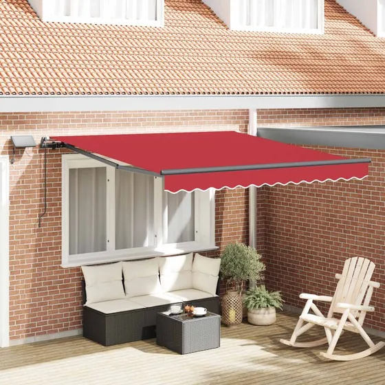 vidaXL Utrækkelig Markise med LED-Strimmelys Rød 350x250 cm