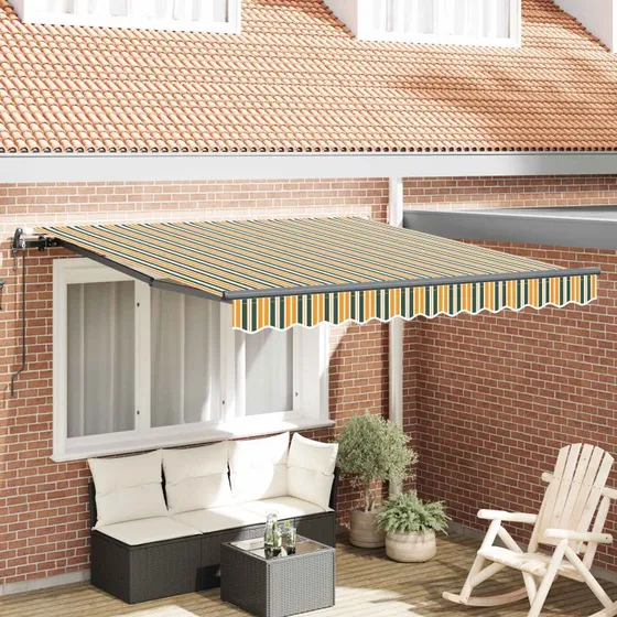 vidaXL Utrækkelig Markise Grøn og Gul 350 x 250 cm Stof & Alu