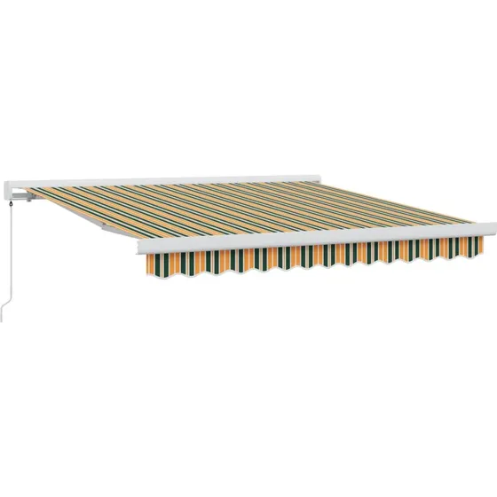 vidaXL Utrækkelig Markise 350 x 250 cm Grøn og Gul med Hvid Ramme