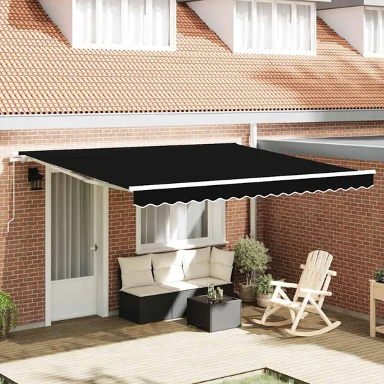 vidaXL Utrækkelig Markise Sort 400×350 cm Polyester & Aluminium