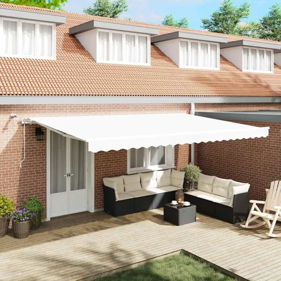 vidaXL Automatisk Markise Hvid 500 × 350 cm med LED og Vindsensor