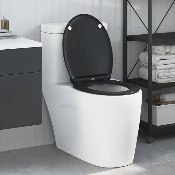 vidaXL Toiletbræt Sort 47 x 37,5 cm, Duroplast, Hurtig Udløsning