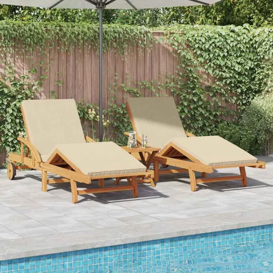 vidaXL Solstol 3 stk Beige 200 x 67 x 84 cm Massivt Akacietræ