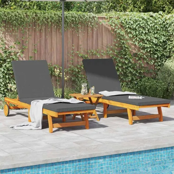 vidaXL Solstol 2 stk Brun 65 x 199 x 84 cm Massivt Akacietræ med Pude