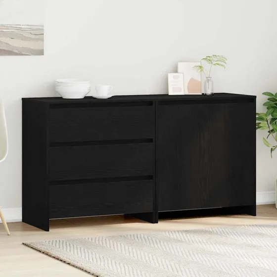 vidaXL Sideboard med skuffe 2 stk, Sort, 70 x 41 x 75 cm, Konstrueret træ