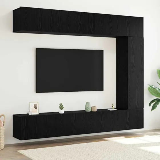 vidaXL Vægmonteret TV-møbelsæt 5-del, Sort Eg, 100 x 30 x 30 cm