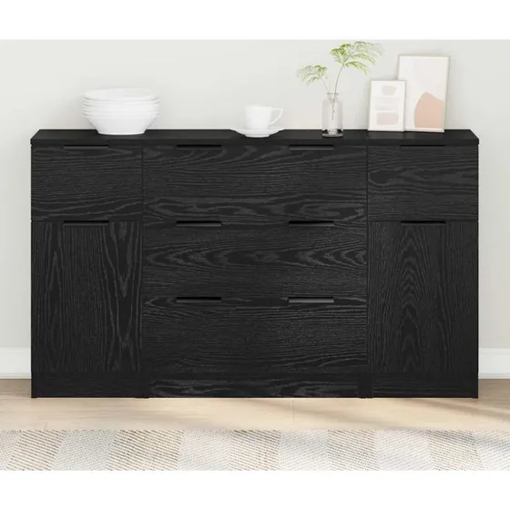 vidaXL Sideboard 3-del, Sort Eg, 121 x 30 x 70 cm, Konstrueret Træ