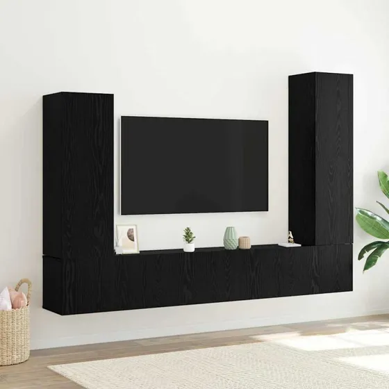 vidaXL TV-møbelsæt 4 dele, sort eg, 30,5 x 30 x 110 cm, konstrueret træ