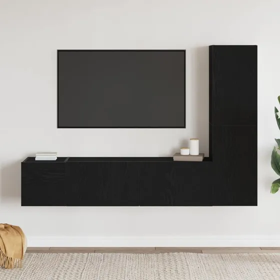 vidaXL TV-møbelsæt 4 dele, sort, 130,5 x 30 x 140 cm, konstrueret træ
