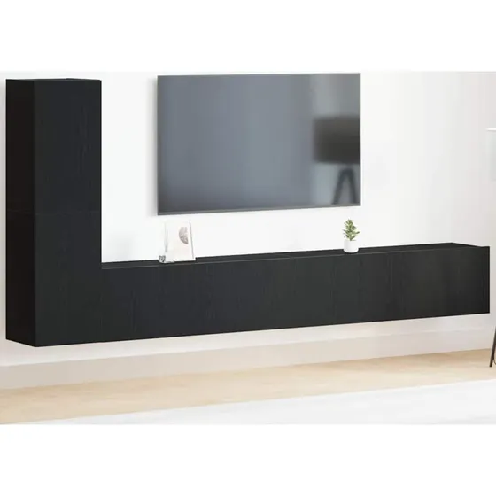 vidaXL Vægmonteret TV-møbelsæt 100x30x30 cm Sort Eg Konstrueret Træ