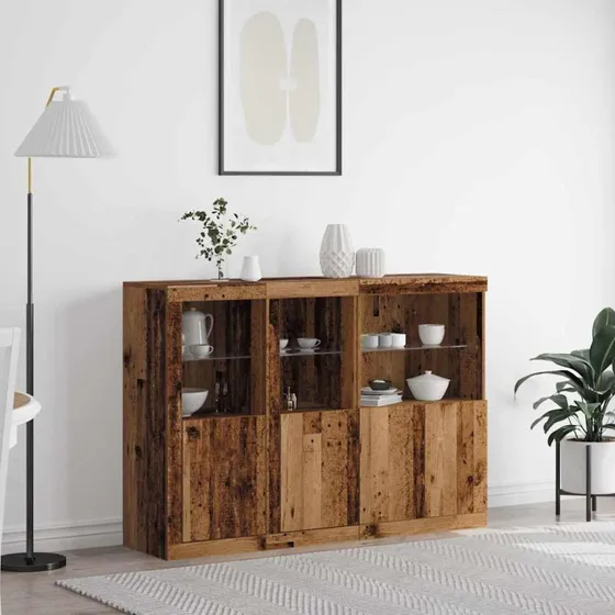 vidaXL LED Sideboard Gammelt Træ 142,5 x 37 x 100 cm