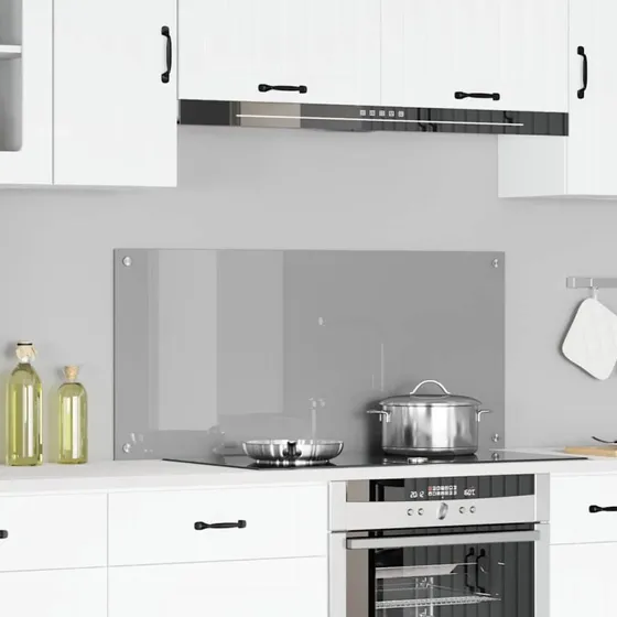vidaXL Køkkenbacksplash Lysegrå 110 x 50 cm hærdet glas