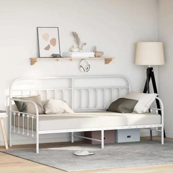 vidaXL Dagsengramme Hvid 90 x 200 cm Pulverlakeret Stål