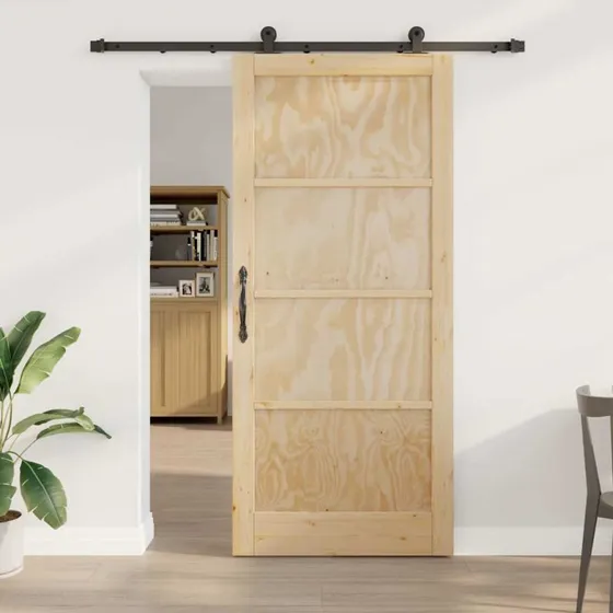 vidaXL Skydedør 93 x 211 cm Naturfarvet og Sort Massivt Fyrretræ