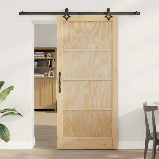 vidaXL Skydedør 93 x 202 cm Naturlig/Sort Fyrretræ