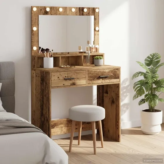 vidaXL Makeupbord Gammelt Træ 79 x 41 x 135 cm Konstrueret Træ