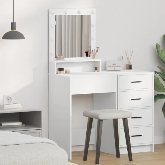 vidaXL Klædeskab med spejllys Hvid 50x41x135 cm Konstrueret træ
