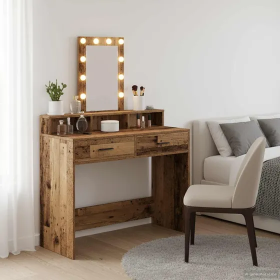 vidaXL Klædeskab med spejllys, Brun, 100 x 41 x 140 cm, Konstrueret Træ