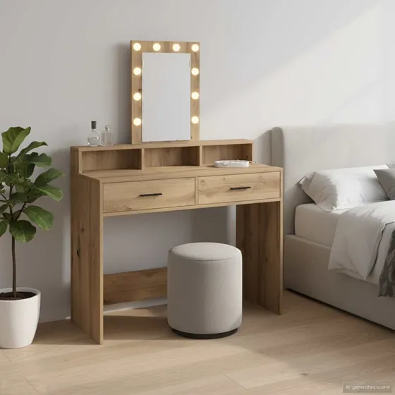 vidaXL Klædeskab med spejllys, Brun, 100 x 41 x 140 cm, Konstrueret træ