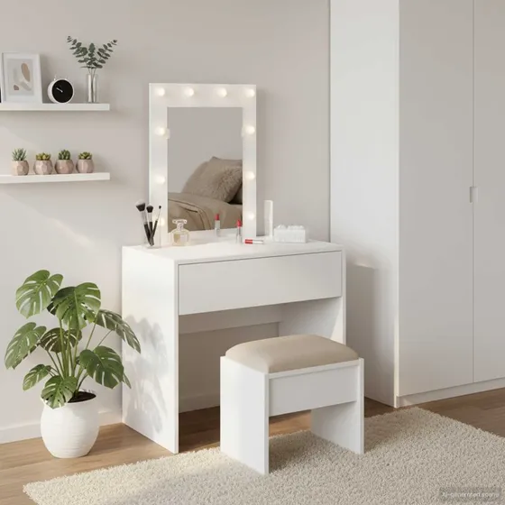vidaXL Klædeskab med spejllys Hvid 60 x 40 x 70 cm Konstrueret træ