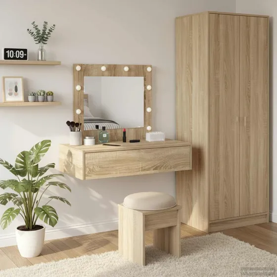vidaXL Klædeskab med spejllys Brun 83 x 40 x 70 cm Konstrueret træ
