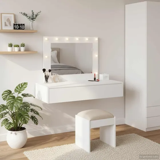 vidaXL Klædeskab med spejllys Hvid 100 x 40 x 70 cm Konstrueret træ