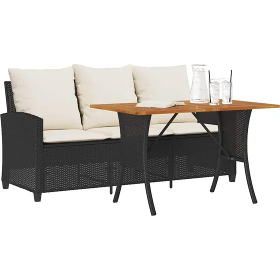 vidaXL 3-personers polyrattan sofa med hynder og akacietræsbord, sort