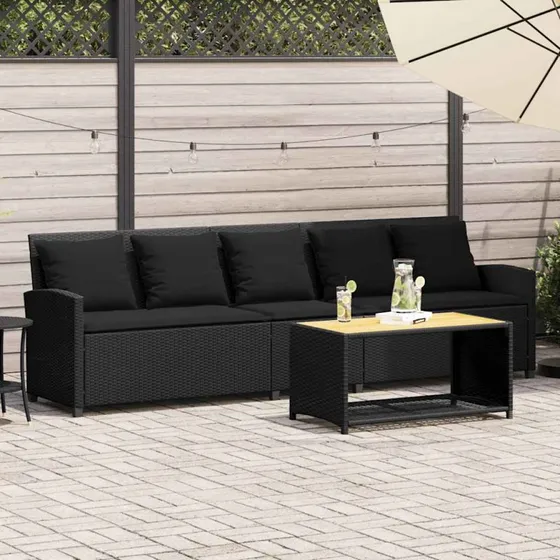 vidaXL 5-personers havesofa med hynder polyrattan sort