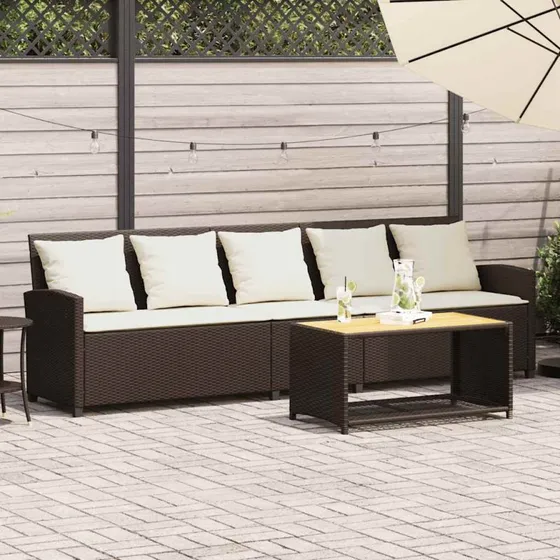 vidaXL 5-personers havesofa med hynder polyrattan brun