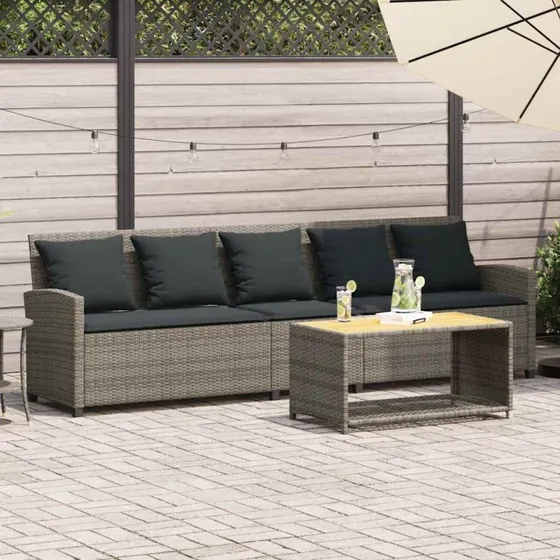 vidaXL 5-personers havesofa med hynder polyrattan grå