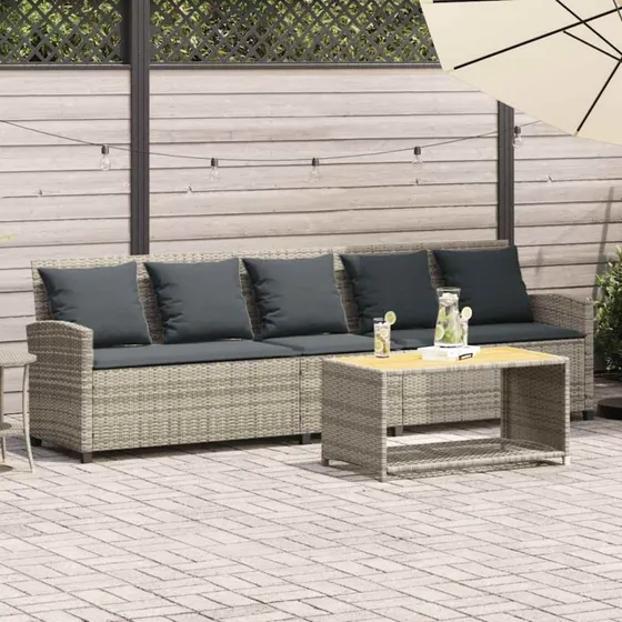 vidaXL 5-personers havesofa med hynder lysegrå polyrattan