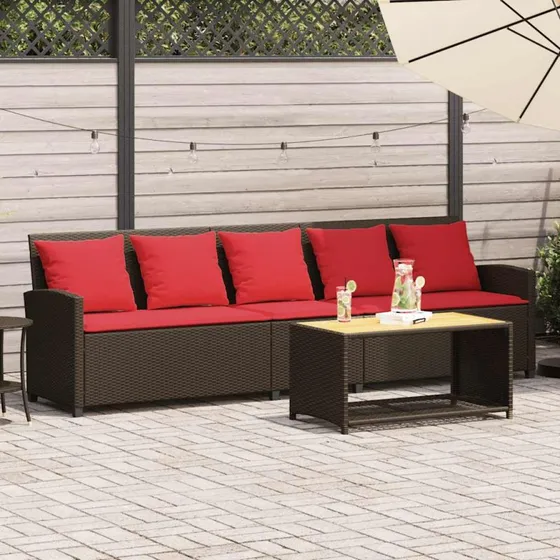vidaXL 5-personers havesofa polyrattan brun med hynder