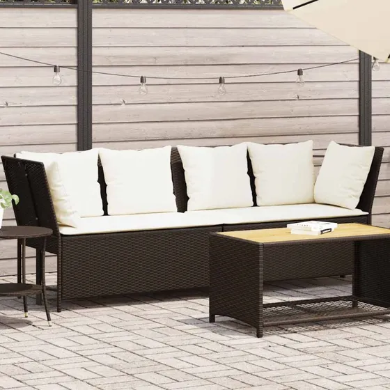 vidaXL Havesofa med hynder polyrattan brun