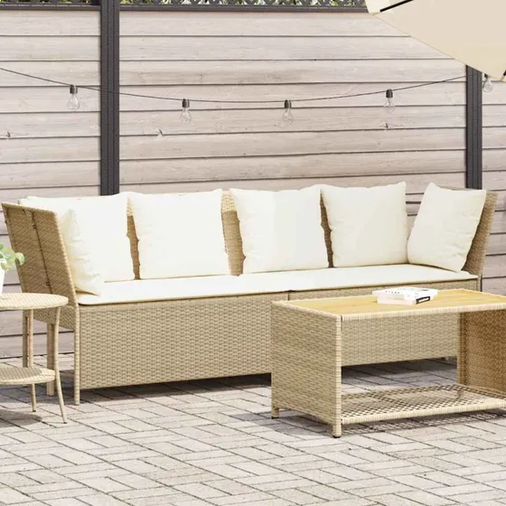 vidaXL Havesofa med hynder polyrattan beige 3-personer