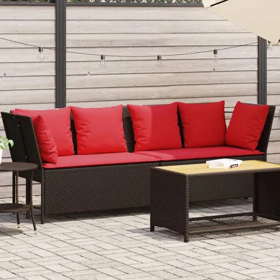 vidaXL Havesofa med hynder polyrattan brun