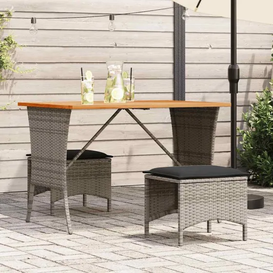 vidaXL 3-delssæt med bord og hynder i polyrattan grå