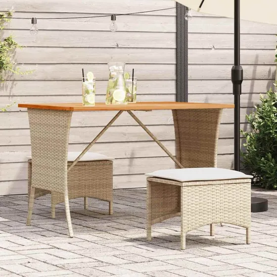 vidaXL Havebord med Akacietrætop 105x75x72 cm, Beige Polyrattan
