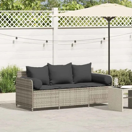 vidaXL 3-personers havesofa med hynder lysegrå polyrattan