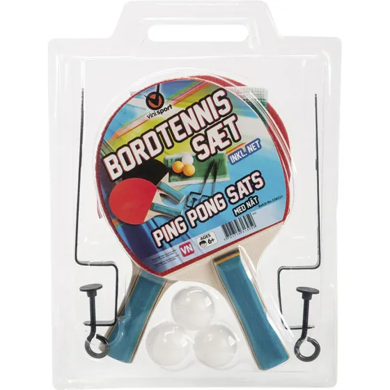 Bordtennis sæt med bat, net og 3 bolde