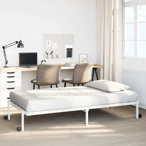 vidaXL Sengeramme Foldbar 100x200 cm Stål Hvid
