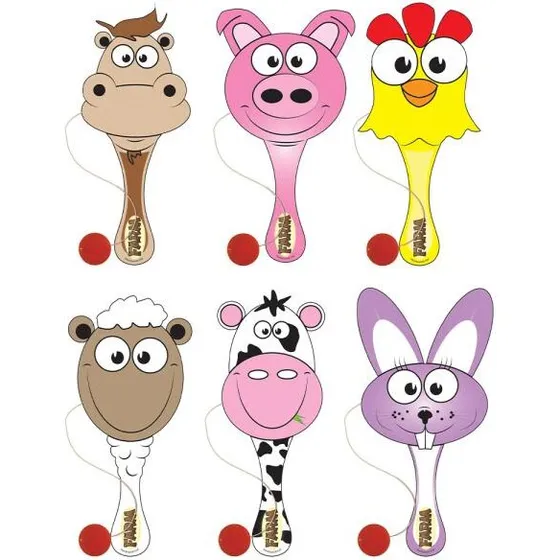 Ketsjer med bold – Bondegårdsdyr (til børnefest, ca. 22 cm)