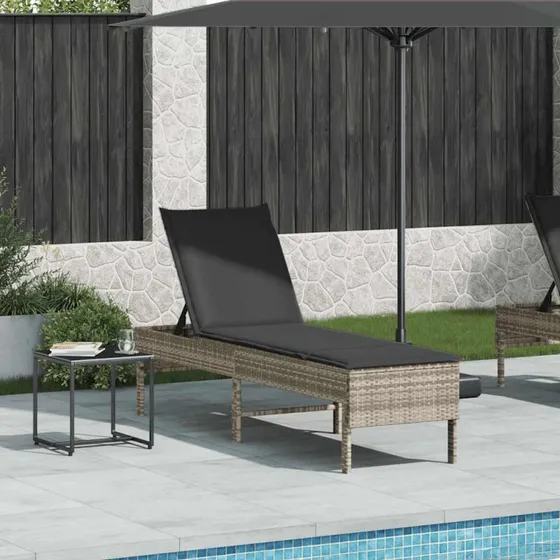 vidaXL Liggestol med hynde 55x200x44 cm lysegrå polyrattan