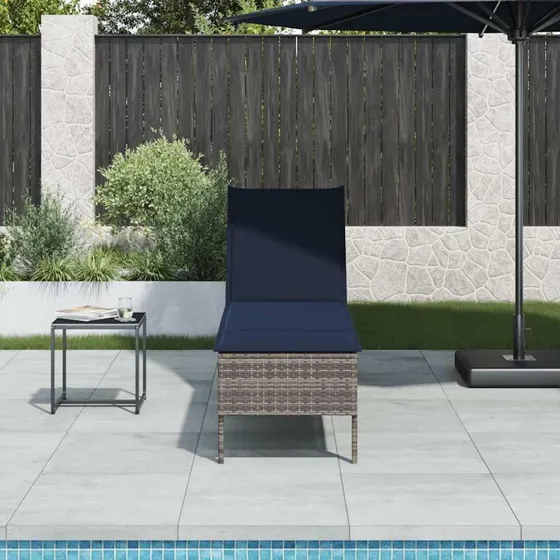 vidaXL Liggestol med Hynde 55x200x44 cm Grå PolyRattan