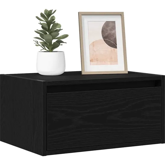 vidaxL væghængt sengebord med LED-lys, sort egetræsfarve, 75x35,5x25 cm