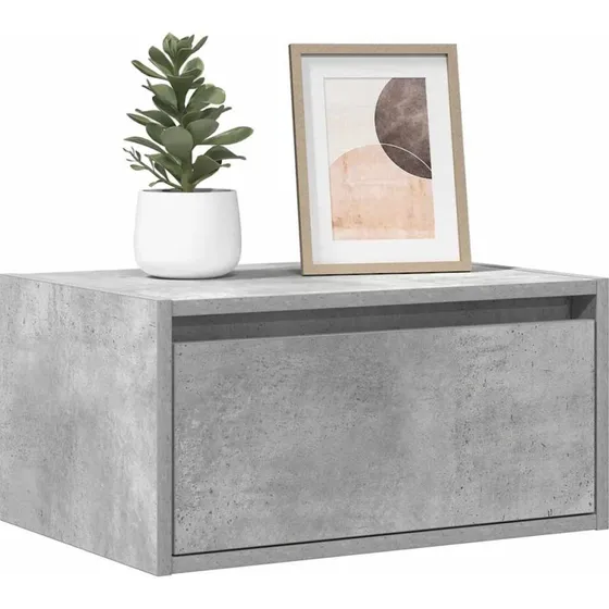 vidaXL Væghængt Sengebord med LED-lys, Betongrå, 75x35,5x25 cm
