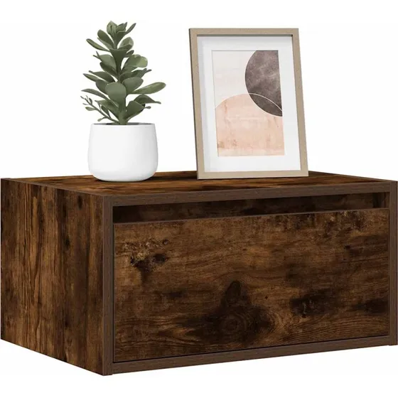 vidaXL Væghængt Sengebord med LED-lys, Røget Egetræ, 75x35,5x25 cm