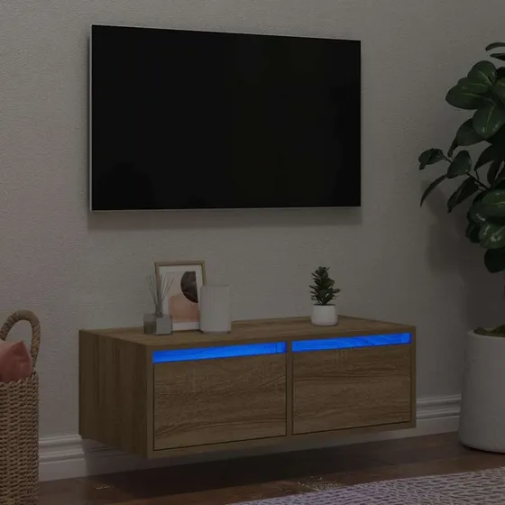 vidaXL Tv-bord med LED-lys 75x35,5x25 cm Sonoma-eg